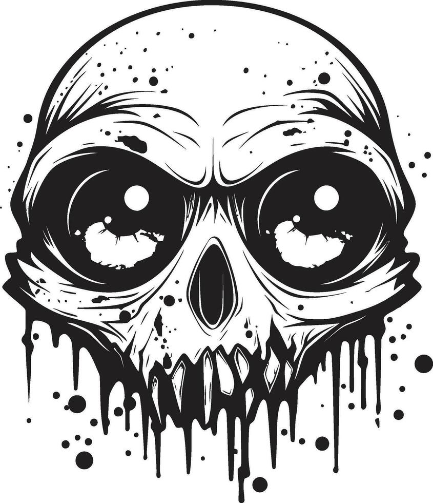 Haunted Undead Look Vector Scary Skull Emblem Nightmarish Skull Stare Black Zombie Design