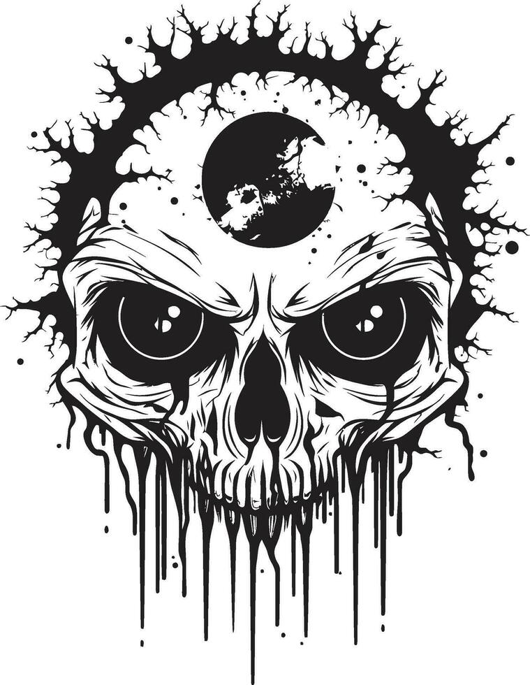 Macabre Horror Skull Black Creepy Emblem Eerie Undead Cranium Black Vector Horror Emblem