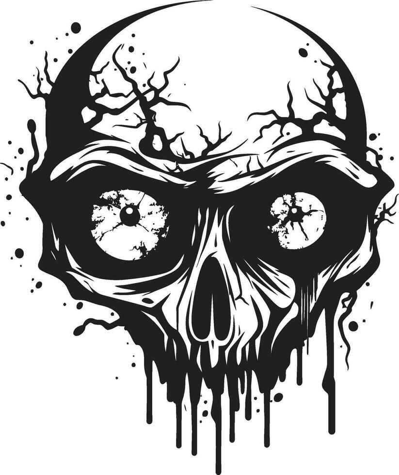 Nightmarish Skull Stare Black Zombie Design Ghoulish Bone Structure Creepy Vector Icon