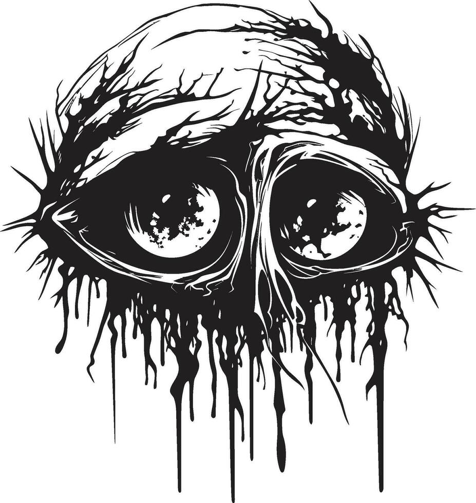 Nightmarish Skull Stare Black Zombie Design Ghoulish Bone Structure Creepy Vector Icon