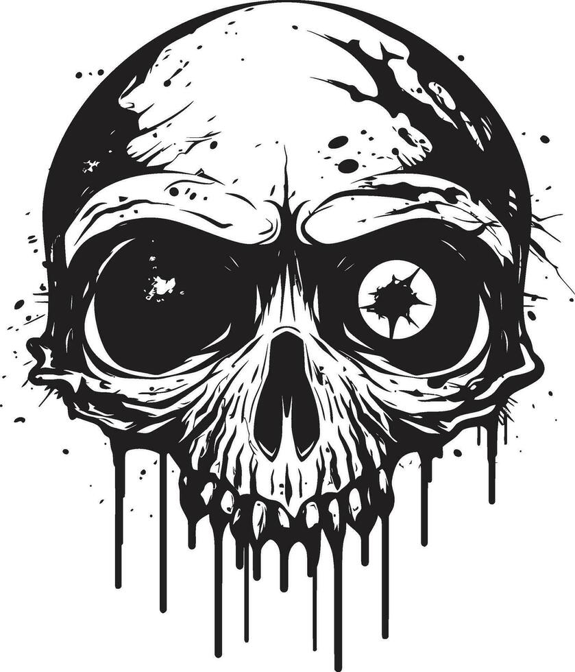 Terrifying Undead Grimace Creepy Black Vector Dreadful Zombie Face Black Skull Icon Design