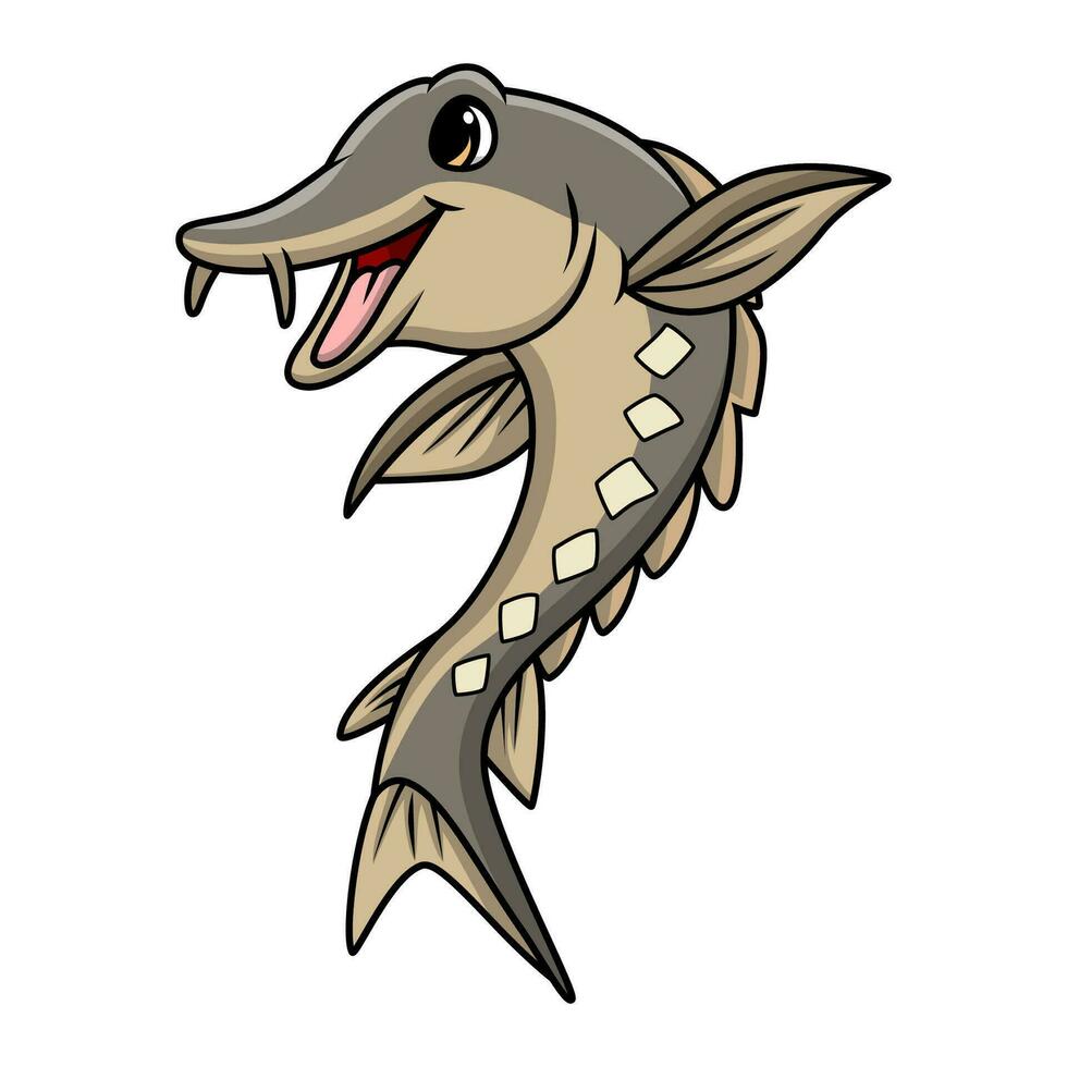 Cute sturgeon fish cartoon on white background vector