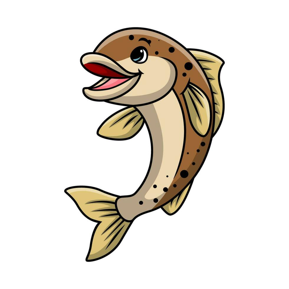 Cute salmon fish cartoon on white background vector