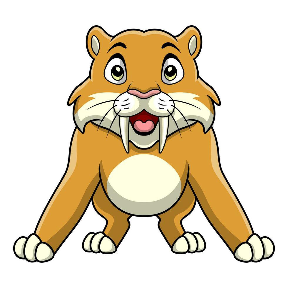 Cute smilodon cartoon on white background vector