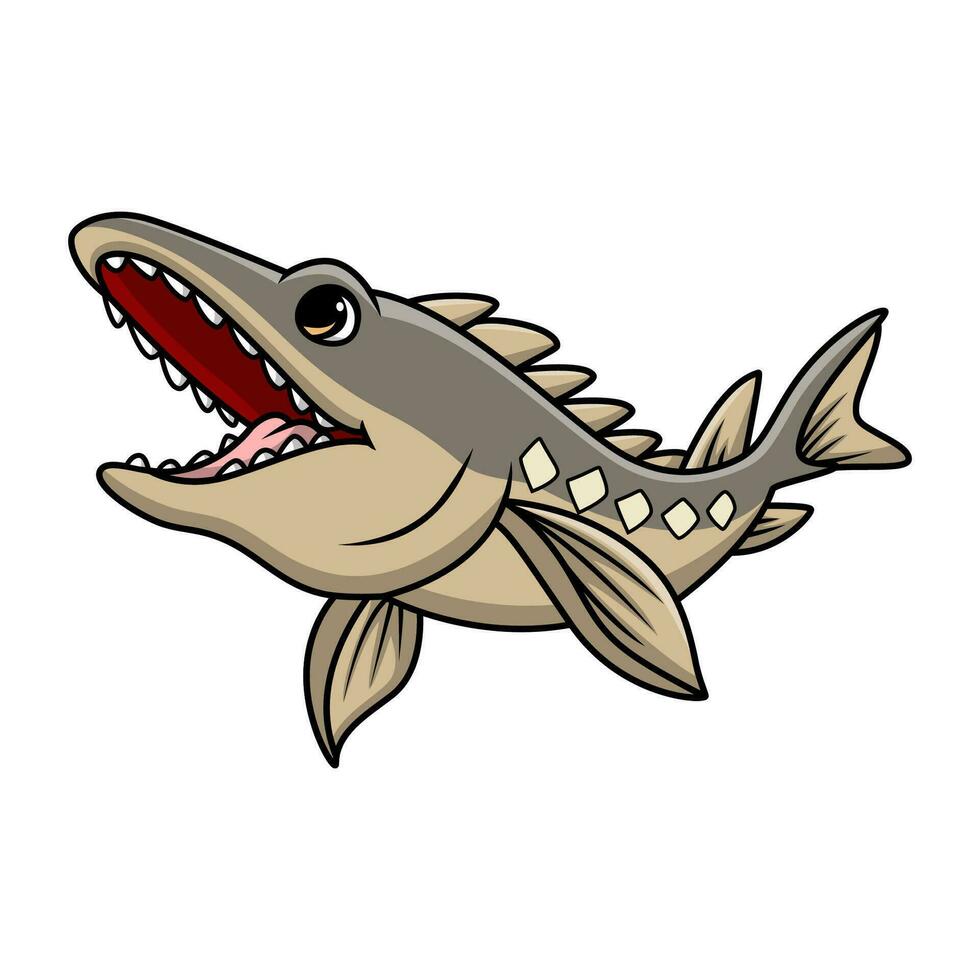 Cute sturgeon fish cartoon on white background vector