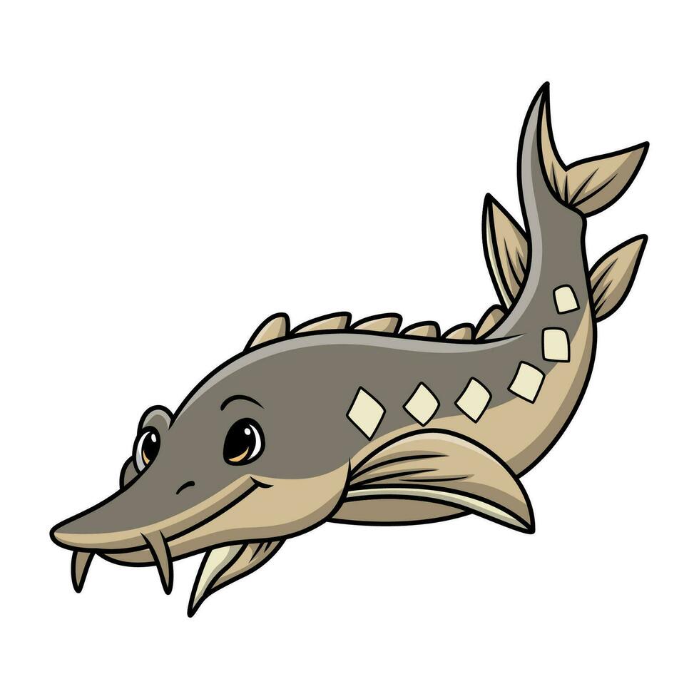 Cute sturgeon fish cartoon on white background vector