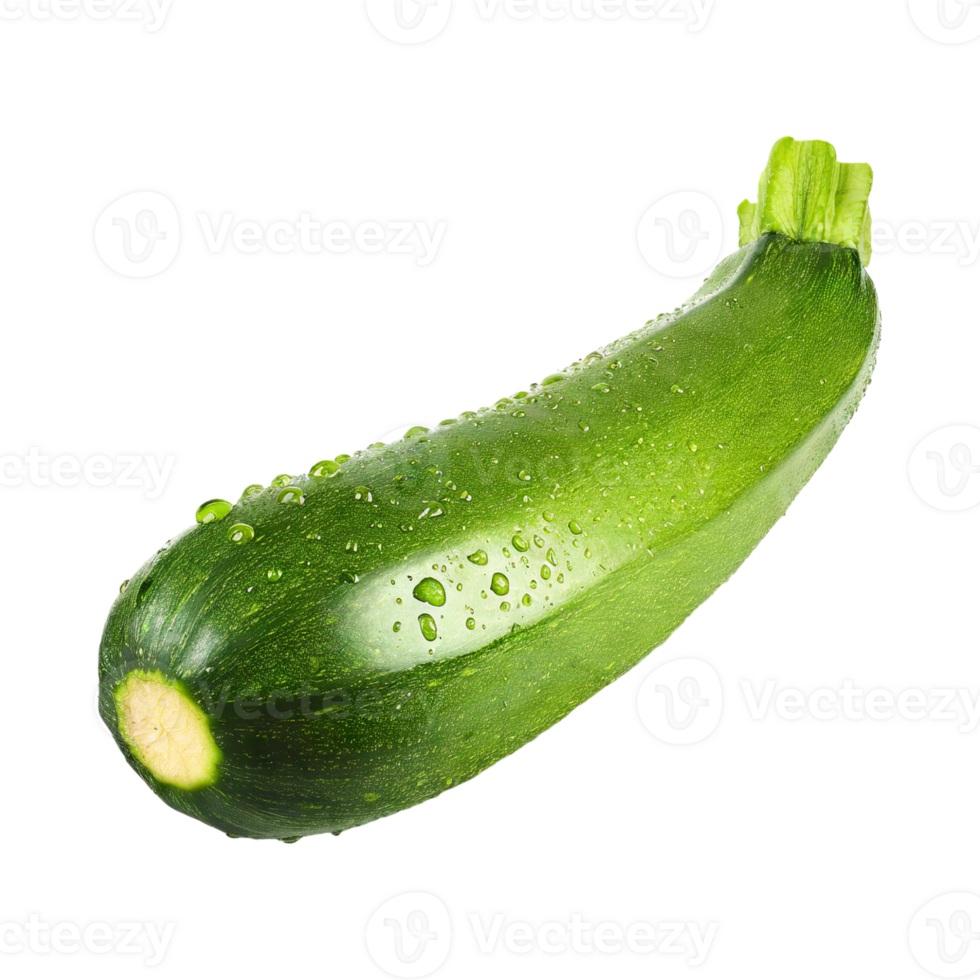AI generated A Fresh Green Zucchini With Water Drop With Sliced Zucchini With Isolated Background png