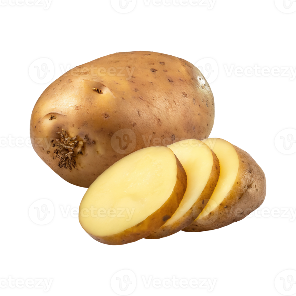 AI generated A Brown Potato With Sliced Potato with isolated background png