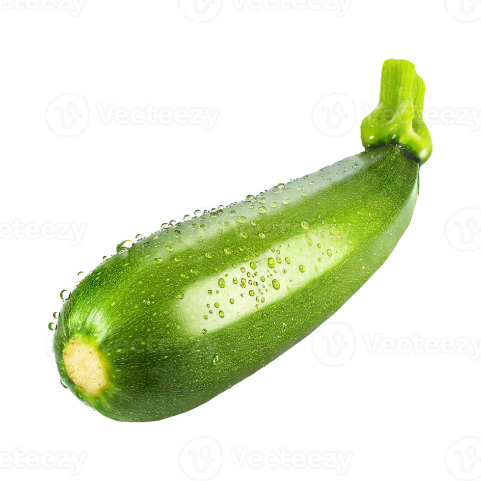 AI generated A Fresh Green Zucchini With Water Drop With Sliced Zucchini With Isolated Background png