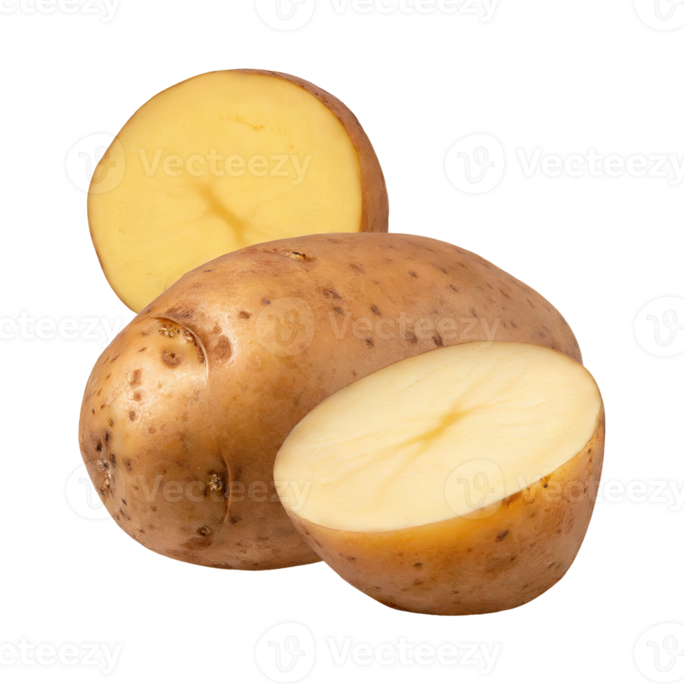 AI generated A Brown Potato With Sliced Potato with isolated background png