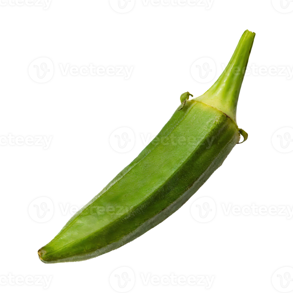 AI generated Floating Bunch Of Green Okra With A Pointed Tip, Isolated Background png