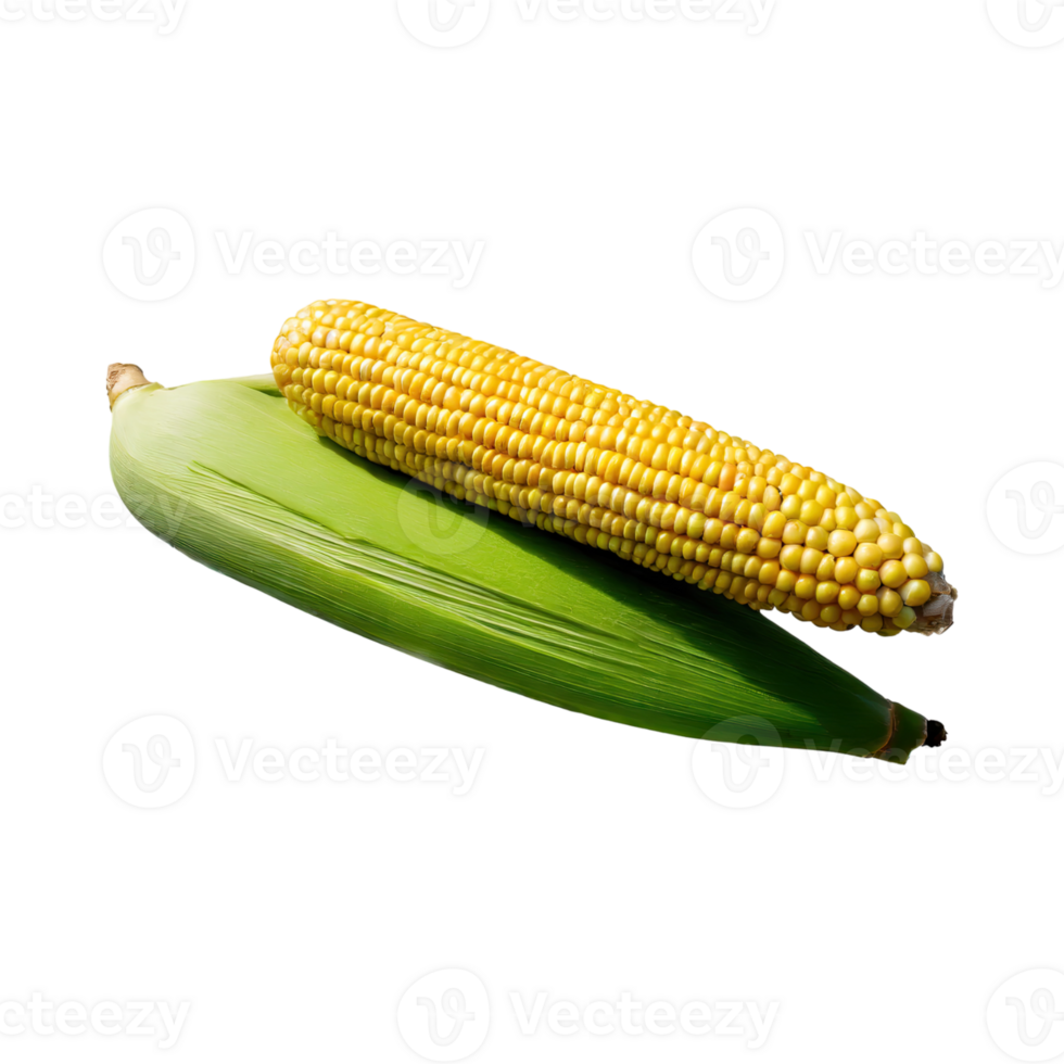 AI generated Floating Bunch Of Yellow Corn With Green Skin, Isolated Background png
