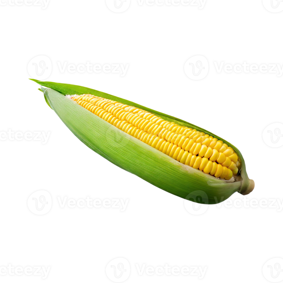 AI generated Floating Bunch Of Yellow Corn With Green Skin, Isolated Background png