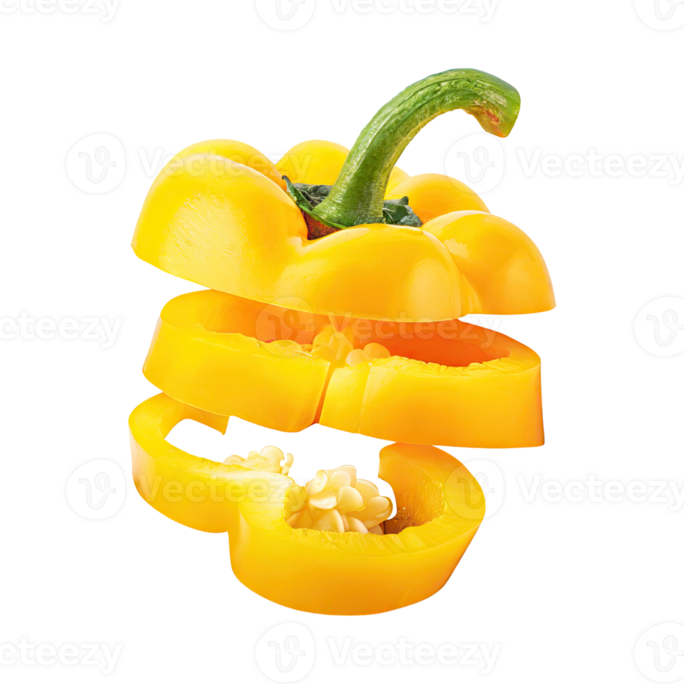 AI generated A Floating Of Sliced Yellow Bell Pepper, Without Shadow, Isolated Transparent Background png