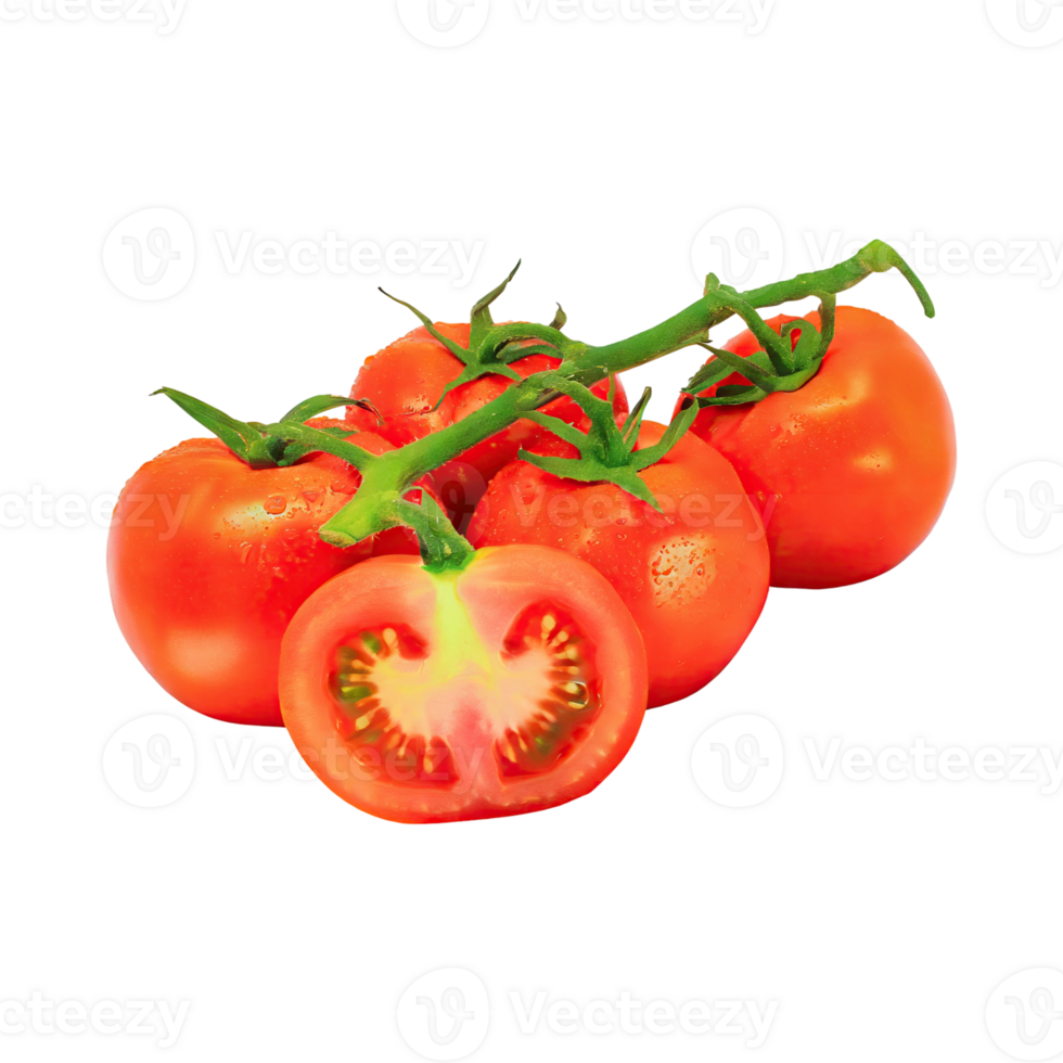 AI generated Floating Of Tomatos With A Green Stem, Isolated Transparent Background png