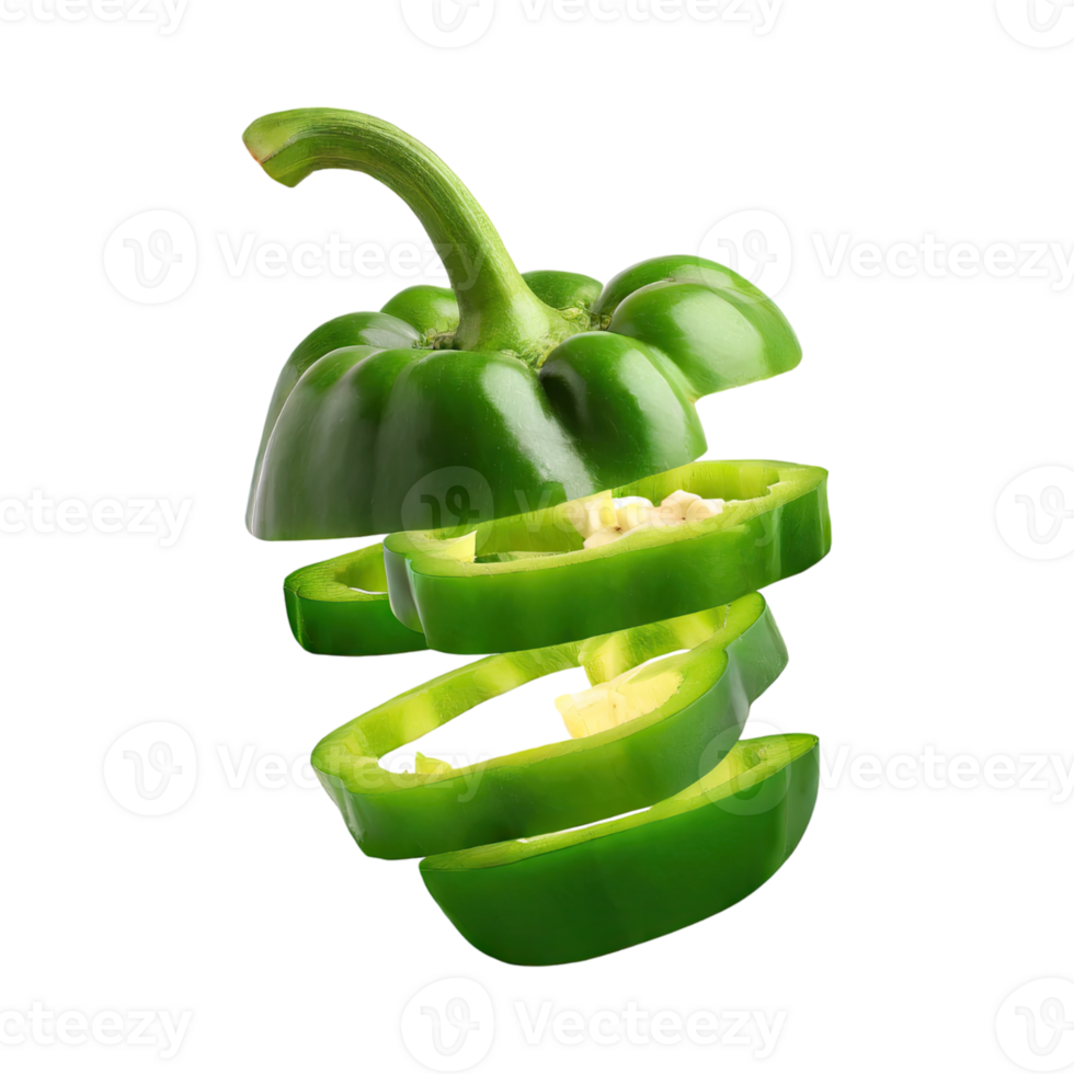 AI generated A Floating Of Sliced Green Bell Pepper, Isolated Transparent Background png