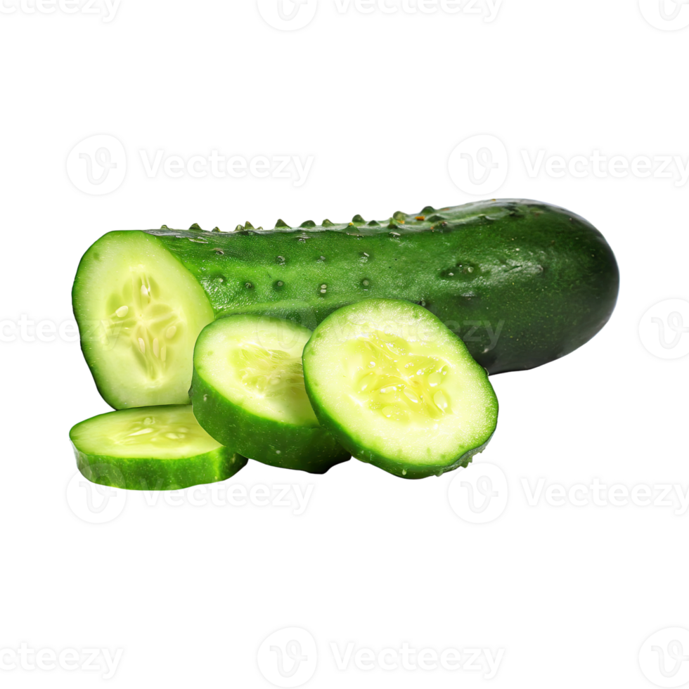 AI generated Floating Of Sliced Cucumbers, Without Shadow, Isolated Transparent Background png