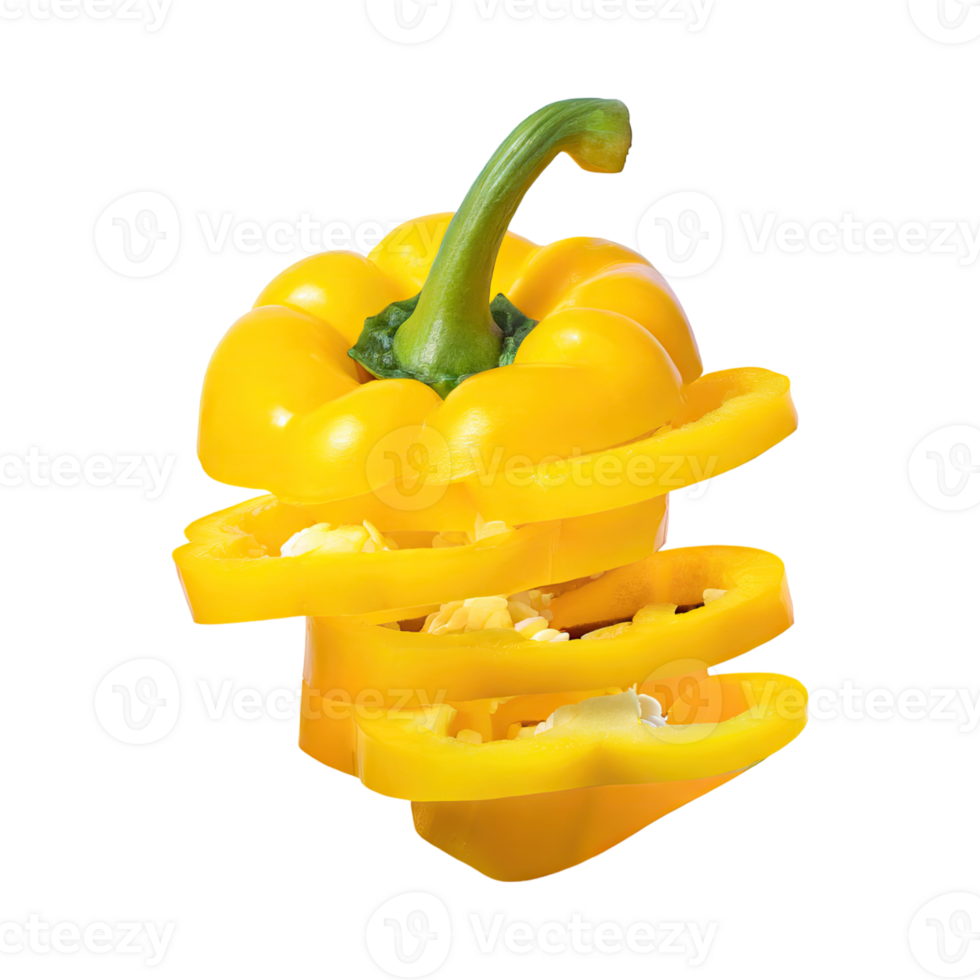 AI generated A Floating Of Sliced Yellow Bell Pepper, Without Shadow, Isolated Transparent Background png