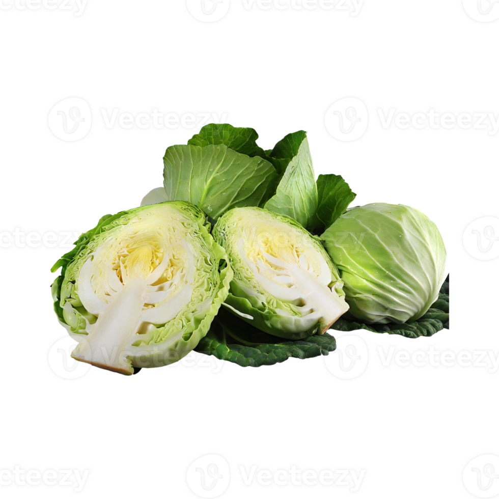 AI generated Bunch Of Cabbages Sliced, Without Shadow, Isolated Transparent Background png
