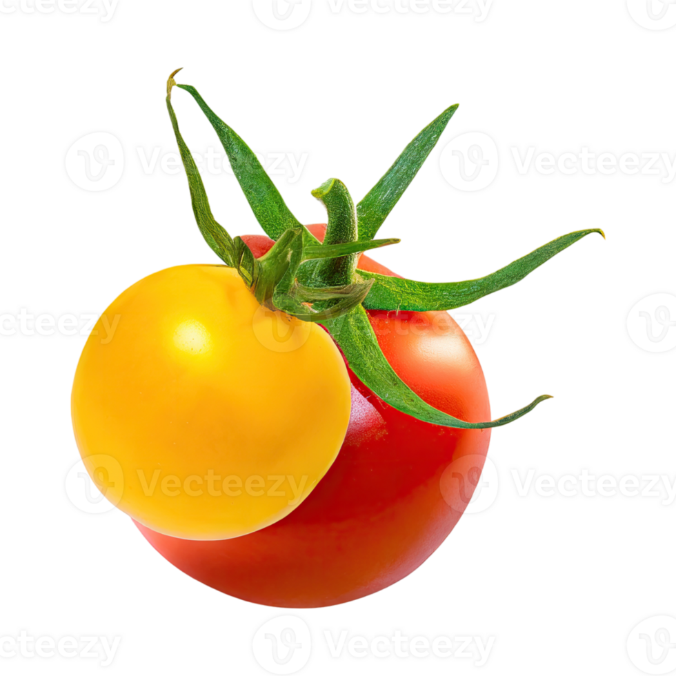 AI generated Floating Of Tomatos With A Green Stem, Isolated Transparent Background png