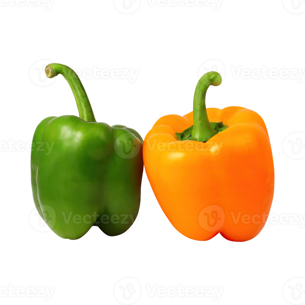 AI generated Green And Orange Bell Pepper, Without Shadow, Isolated Transparent Background png