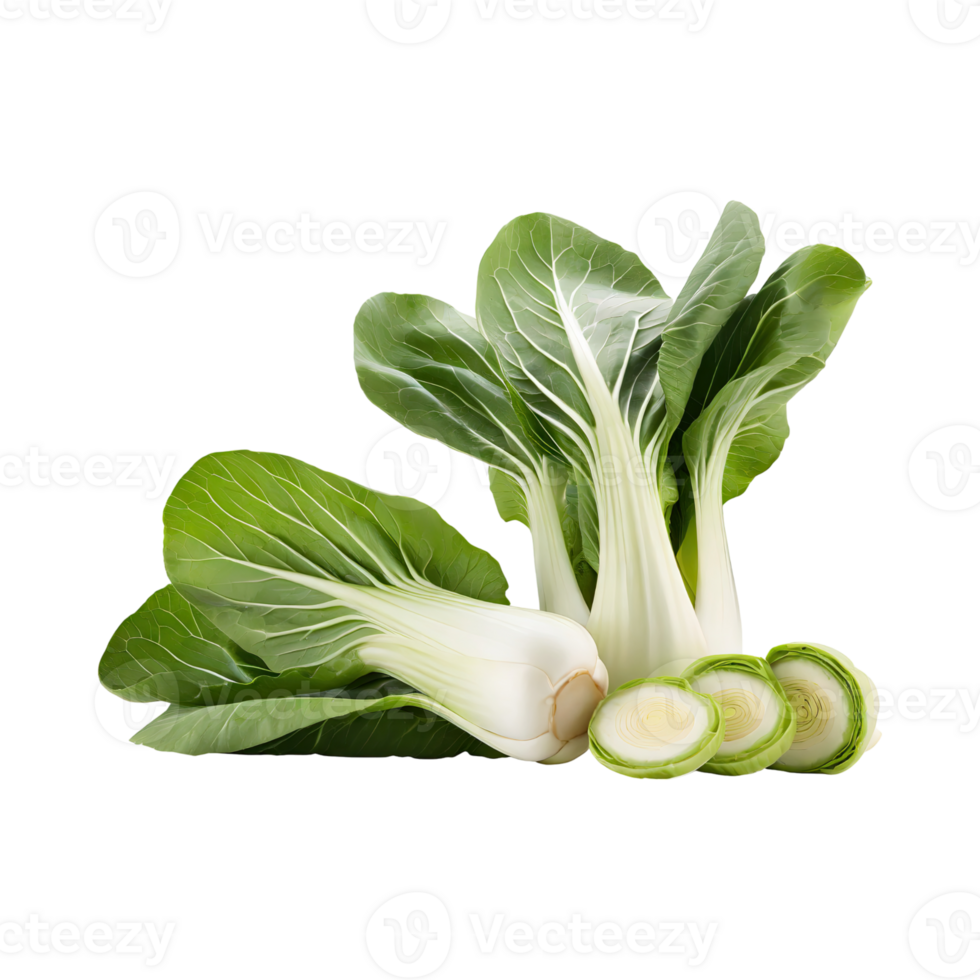 AI generated Green And White Bok Choy With Sliced Bok Choy, Without Shadow, Isolated Transparent Background png