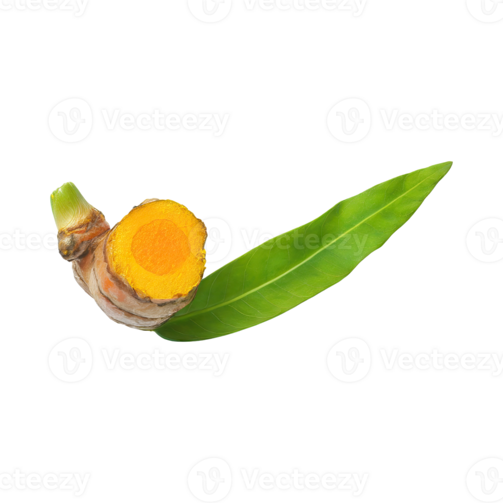 AI generated Floating Of Yellow And Orange Turmeric With Sliced, Isolated Transparent Background png