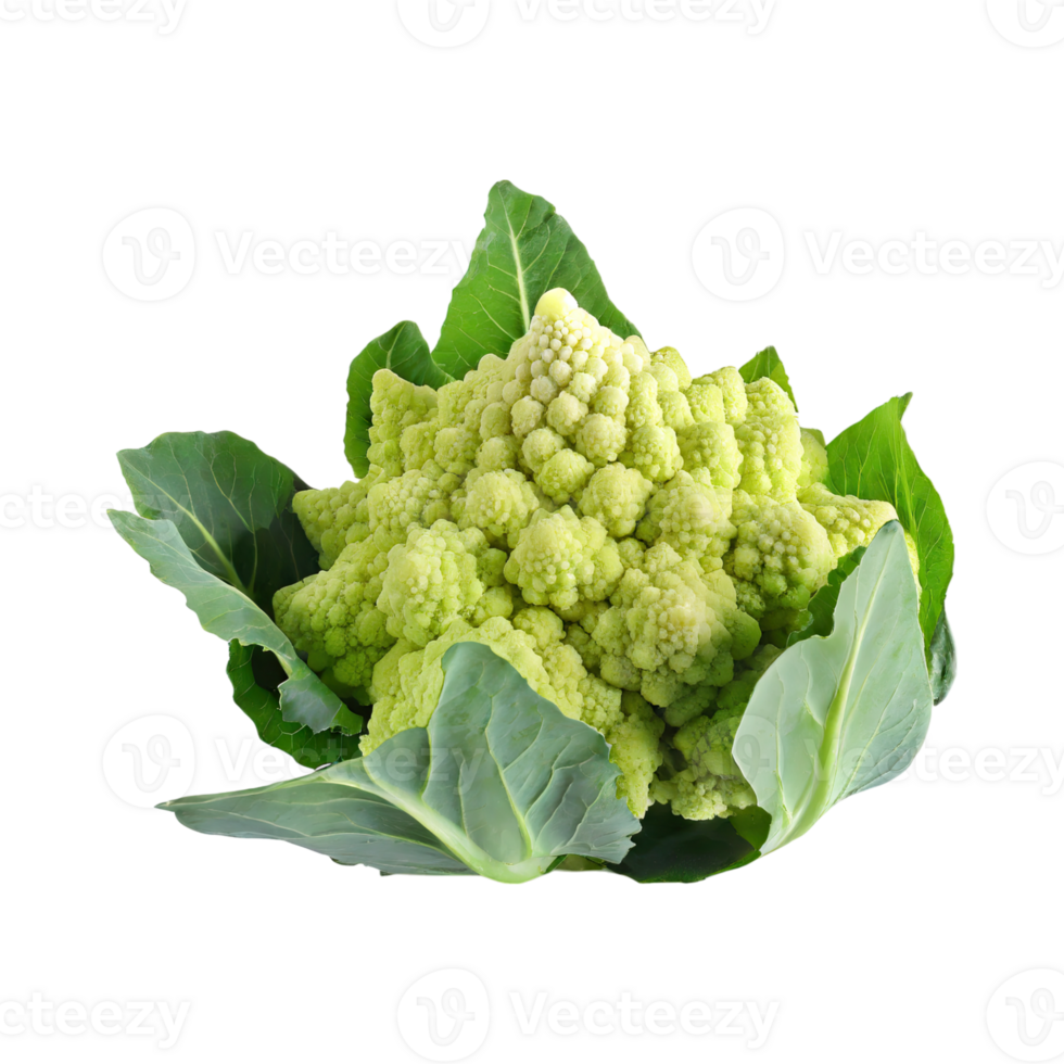 AI generated Green And White Cauliflower With A Flower-Like Shape, Isolated Transparent Background png