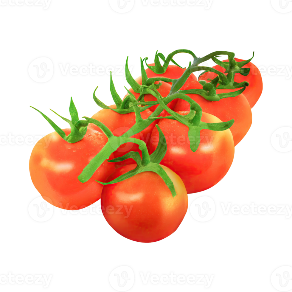 AI generated Floating Of Tomatos With A Green Stem, Isolated Transparent Background png