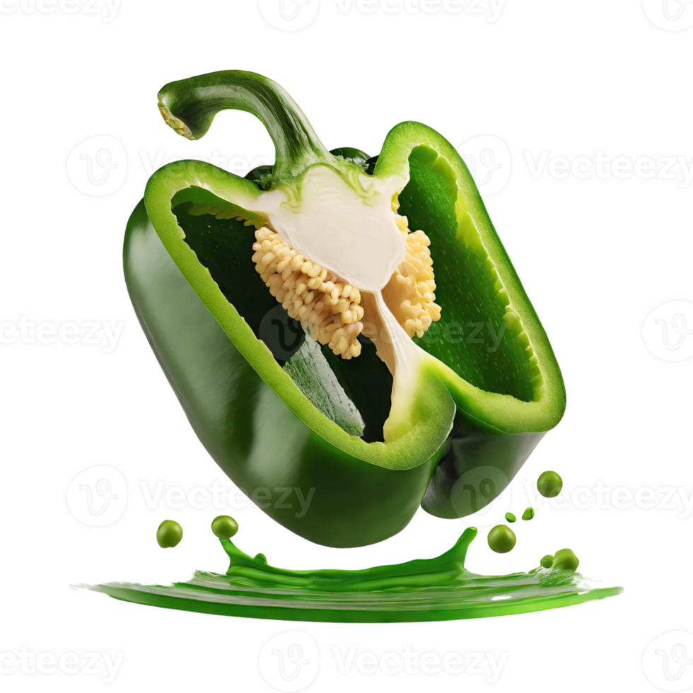 AI generated A Floating Of Sliced Green Bell Pepper, Isolated Transparent Background png