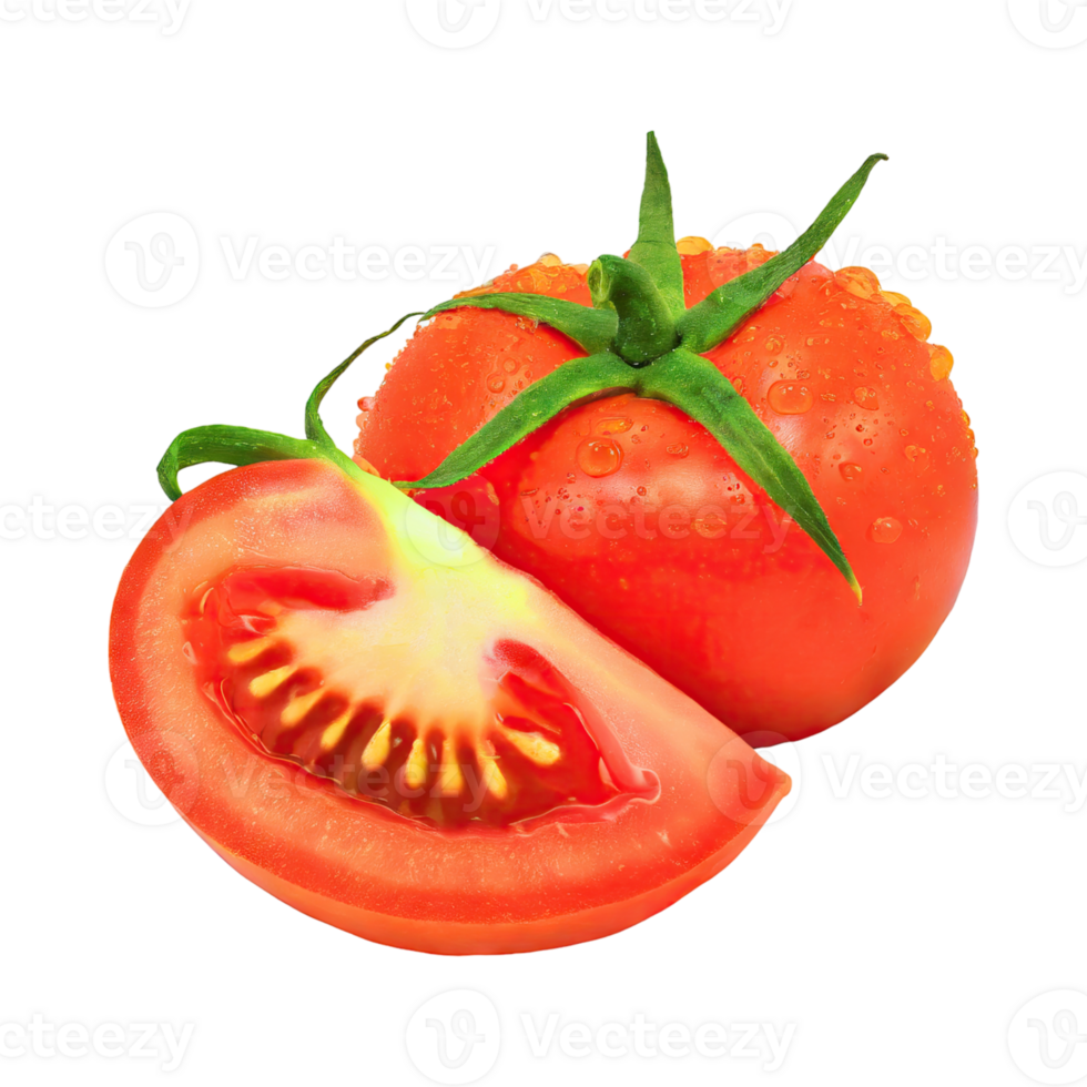 AI generated Floating Of Tomatos With A Green Stem, Isolated Transparent Background png