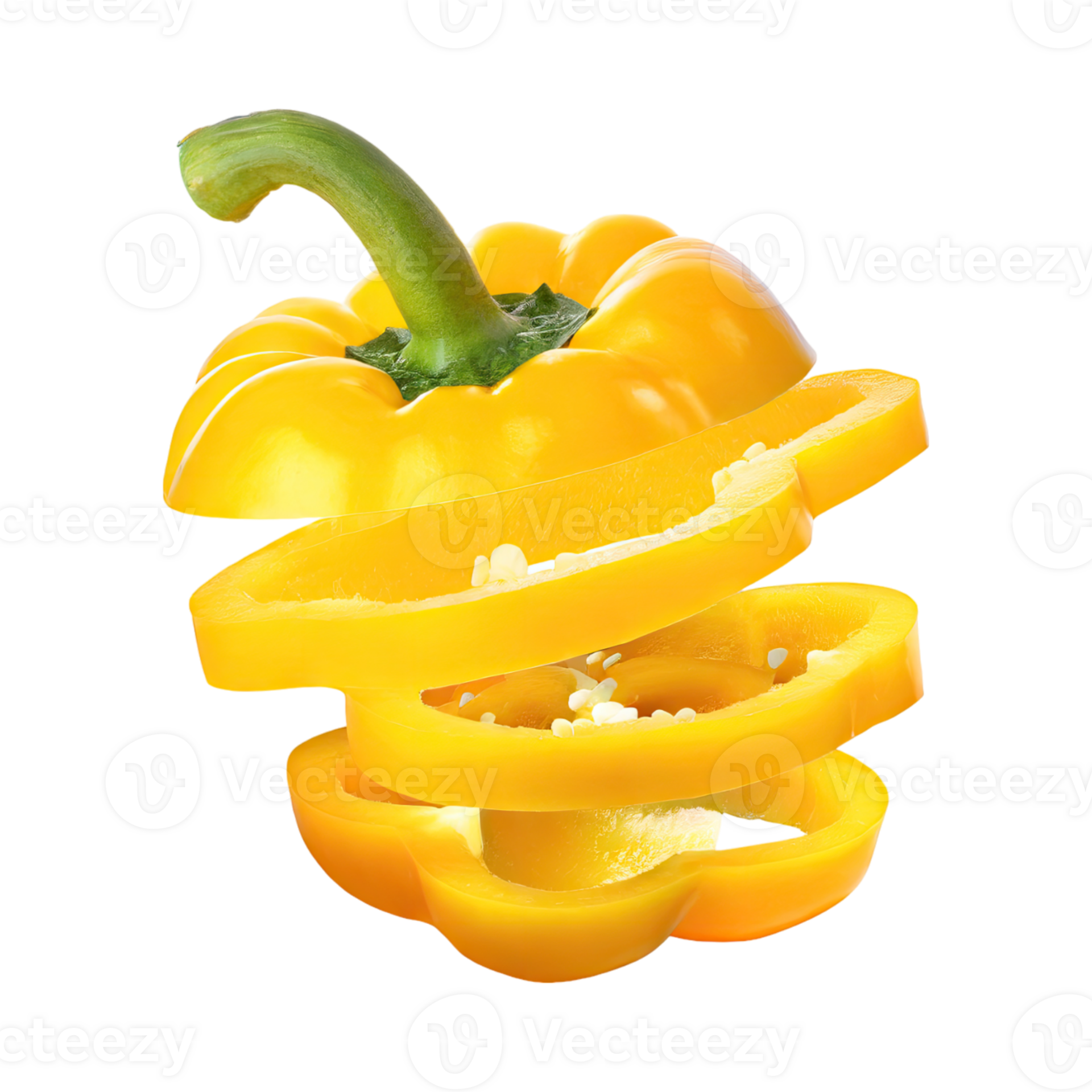 AI generated A Floating Of Sliced Yellow Bell Pepper, Without Shadow