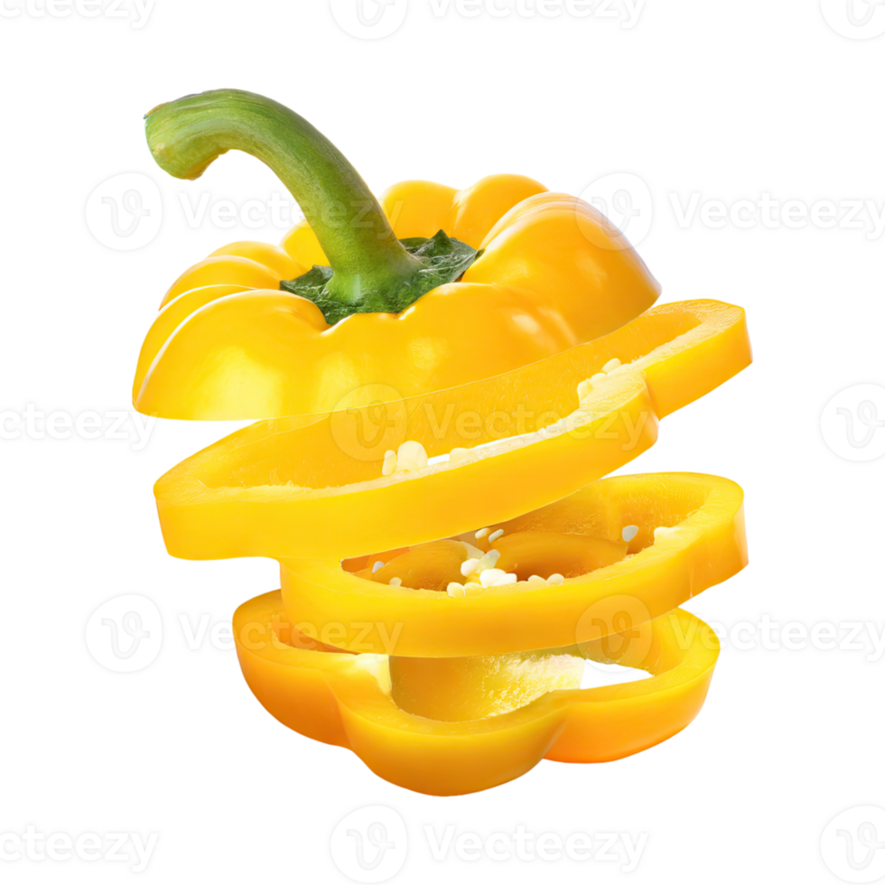 AI generated A Floating Of Sliced Yellow Bell Pepper, Without Shadow, Isolated Transparent Background png