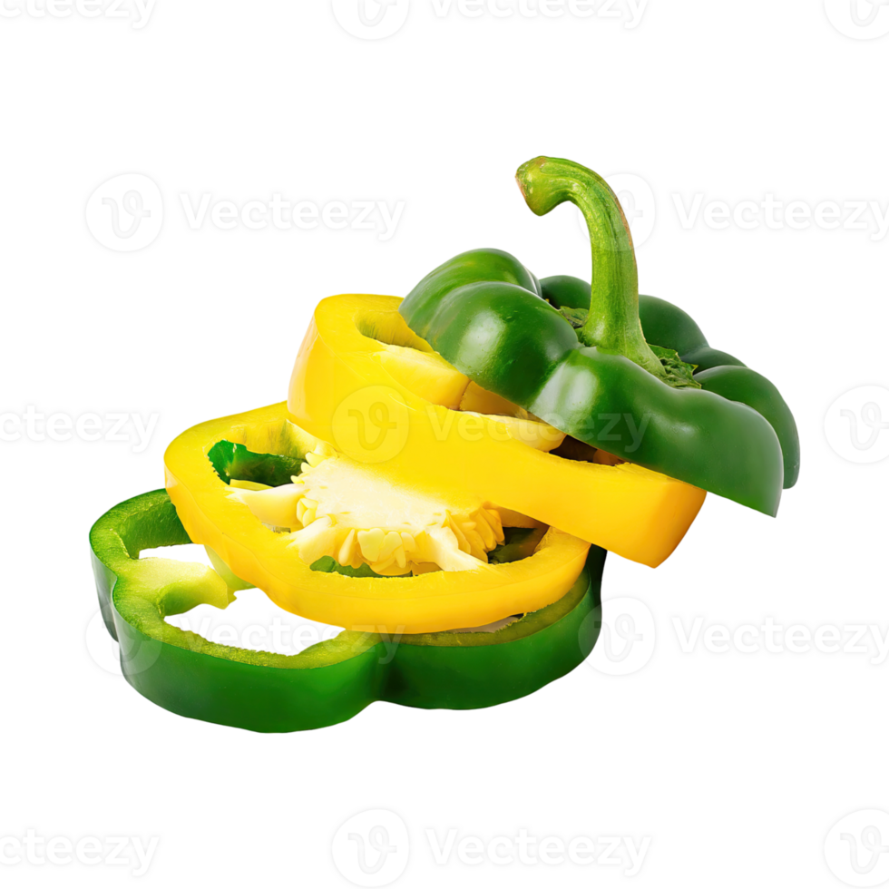 AI generated Sliced Of Green And Yellow Bell Pepper, Without Shadow, Isolated Transparent Background png