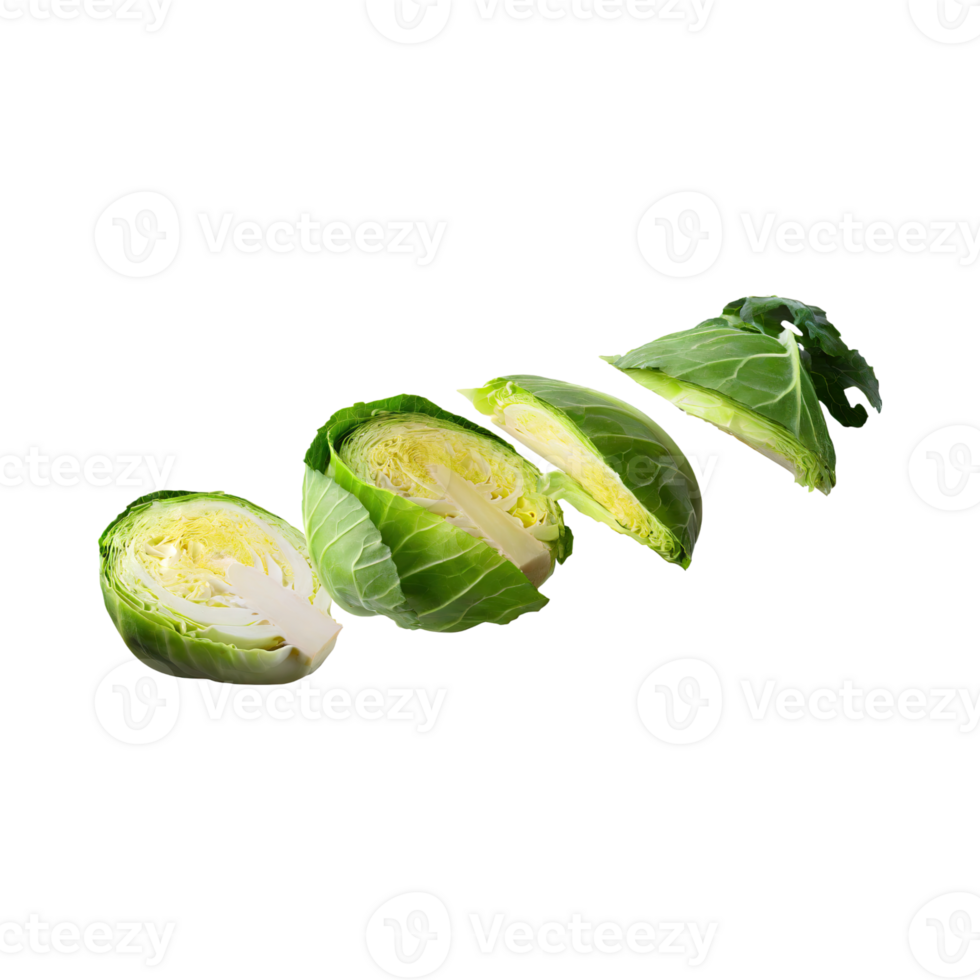 AI generated Bunch Of Cabbages Sliced, Without Shadow, Isolated Transparent Background png