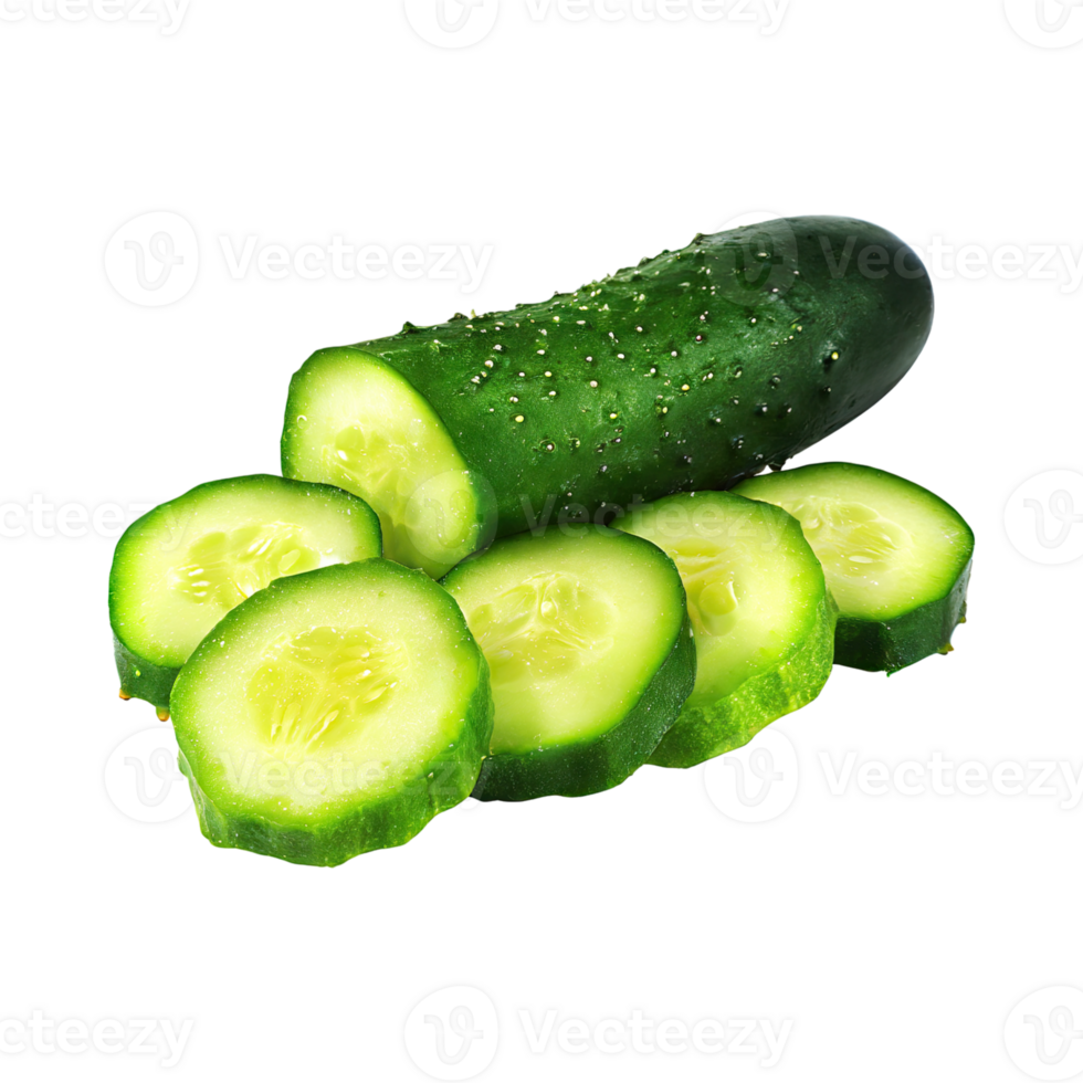 AI generated Floating Of Sliced Cucumbers, Without Shadow, Isolated Transparent Background png
