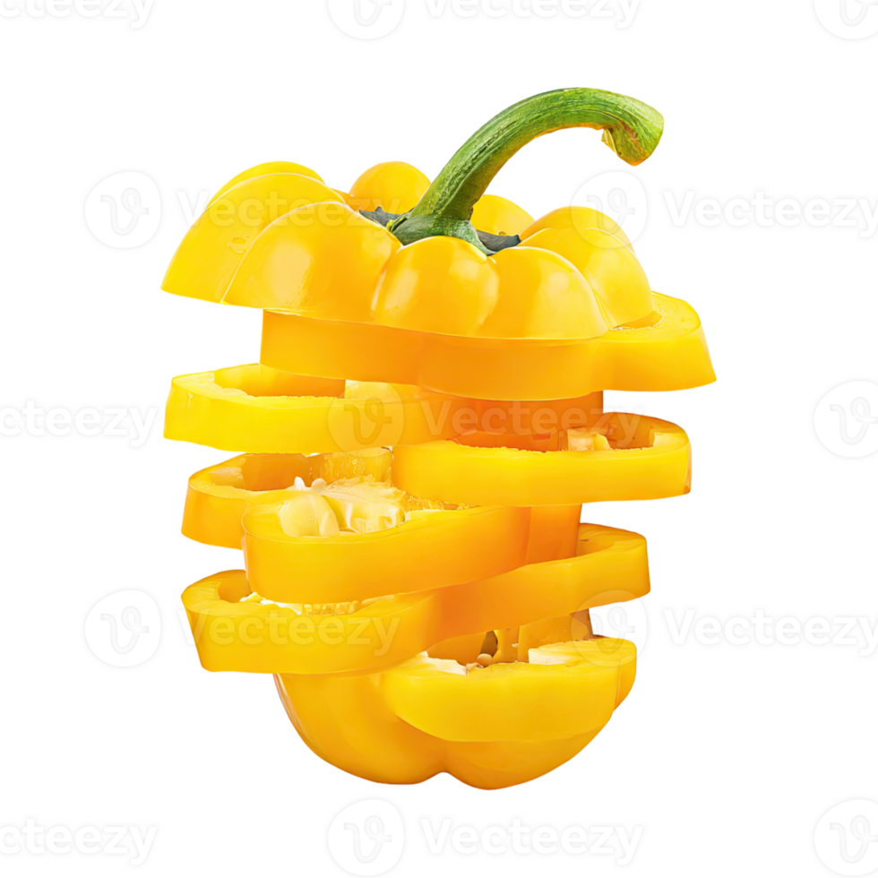 AI generated A Floating Of Sliced Yellow Bell Pepper, Without Shadow, Isolated Transparent Background png