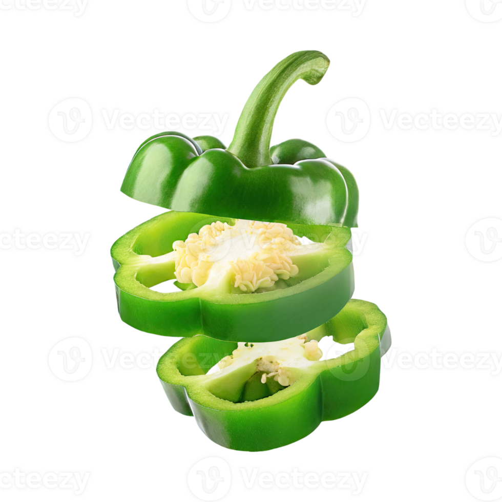 AI generated A Floating Of Sliced Green Bell Pepper, Isolated Transparent Background png