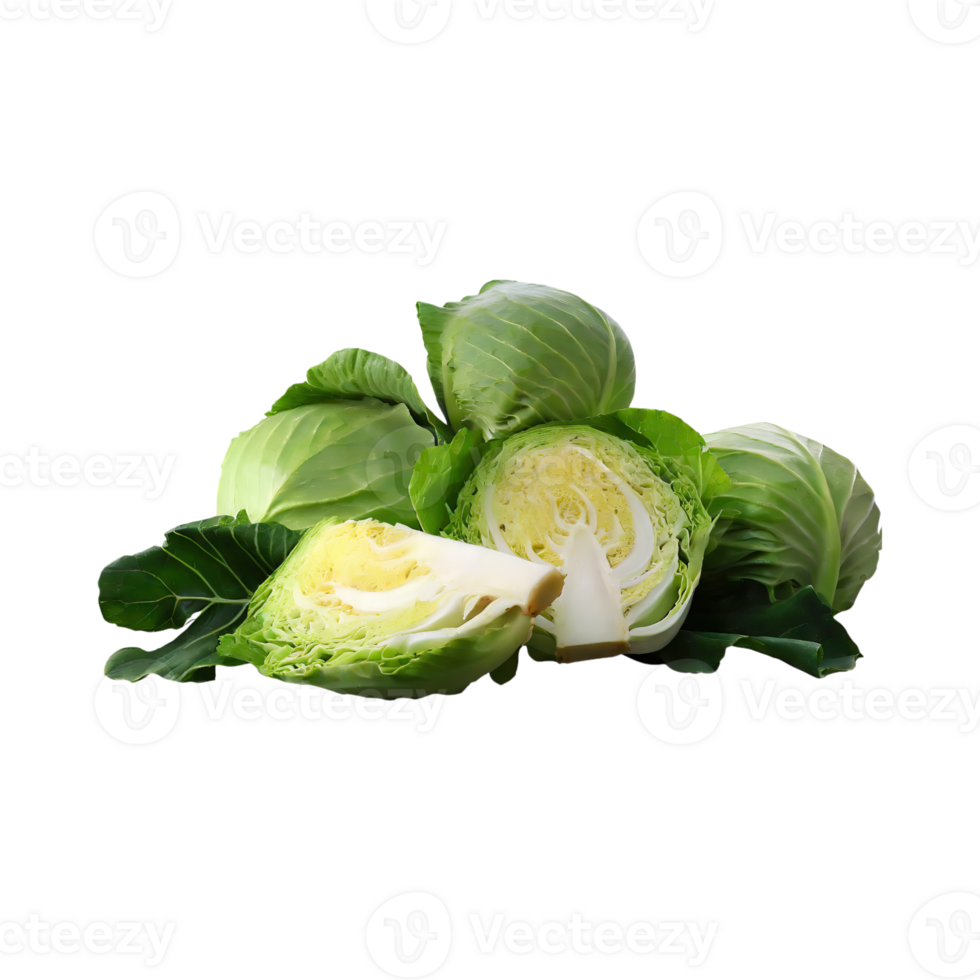 AI generated Bunch Of Cabbages Sliced, Without Shadow, Isolated Transparent Background png