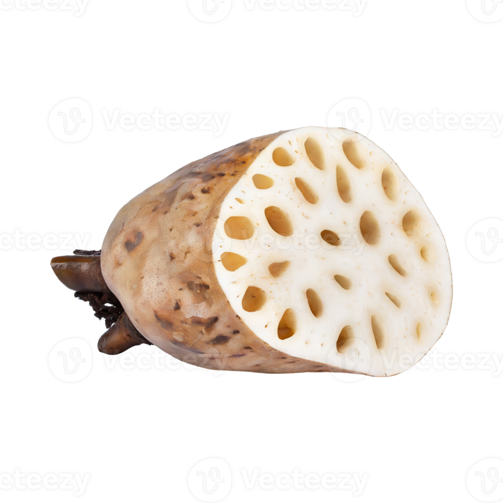 AI generated Floating Of White And Brown Lotus Root With Sliced, Isolated Transparent Background png
