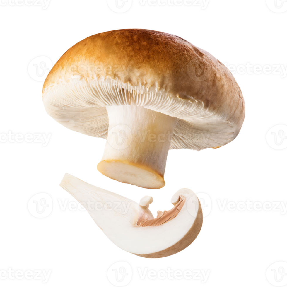AI generated Floating White Mushroom With A Brown Cap, Without Shadow, Isolated Background png