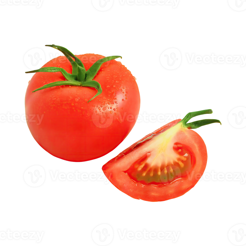 AI generated Floating Of Tomatos With A Green Stem, Isolated Transparent Background png