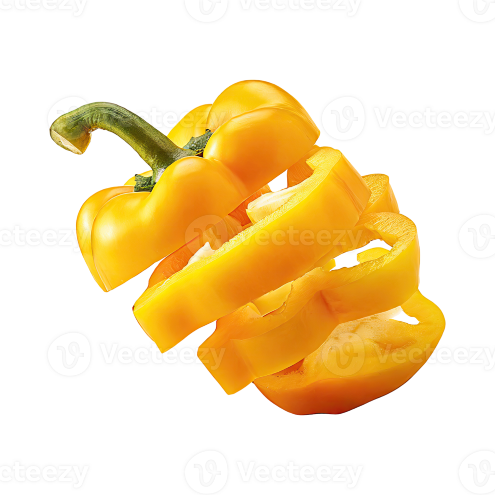 AI generated A Floating Of Sliced Yellow Bell Pepper, Without Shadow, Isolated Transparent Background png