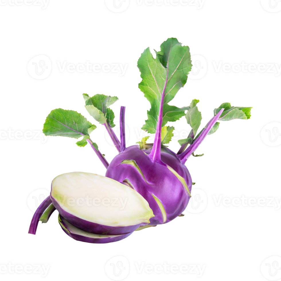 AI generated Floating Of Fresh Purple Kohlrabi With Sliced, Without Shadow, Isolated Transparent Background png