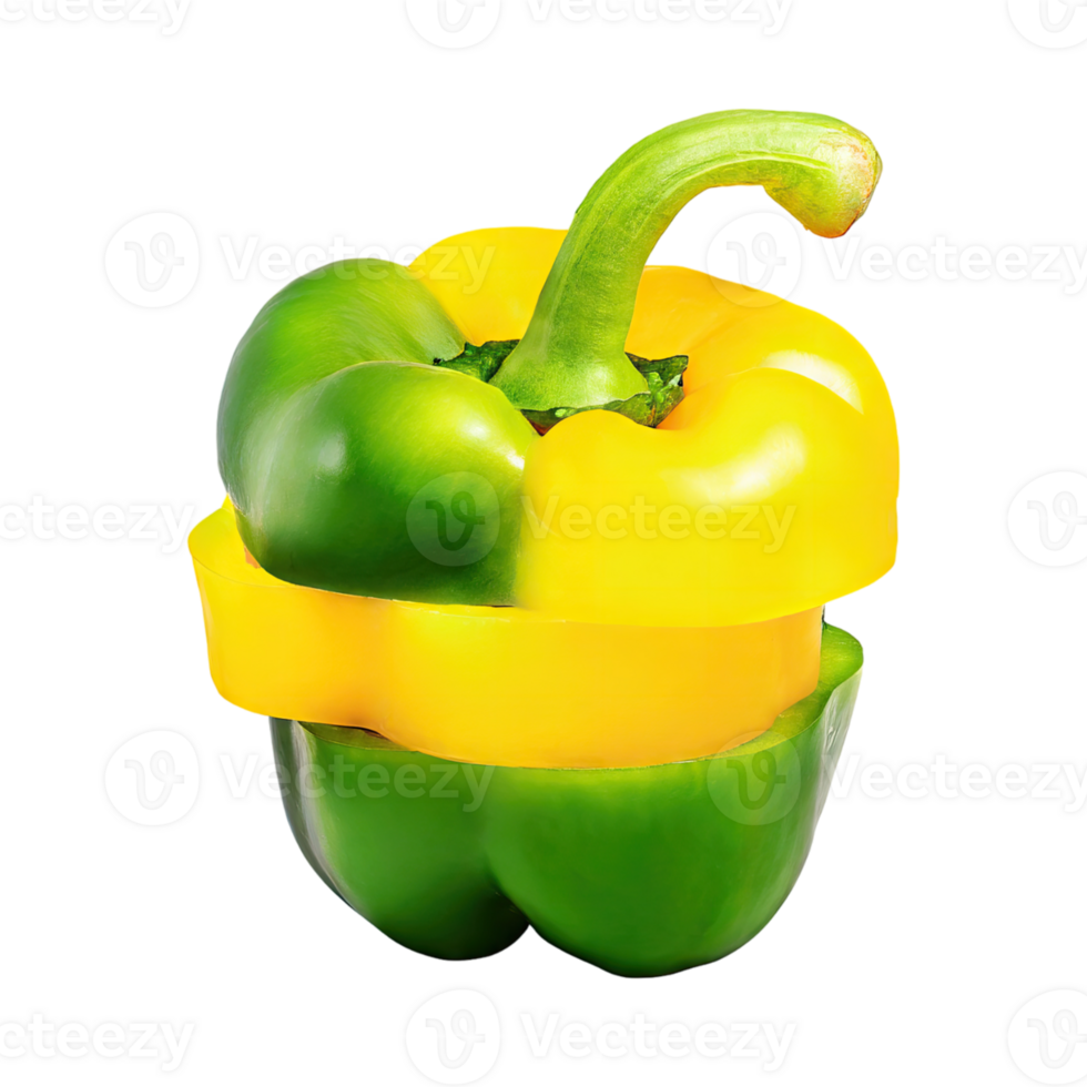 AI generated Sliced Of Green And Yellow Bell Pepper, Isolated Transparent Background png