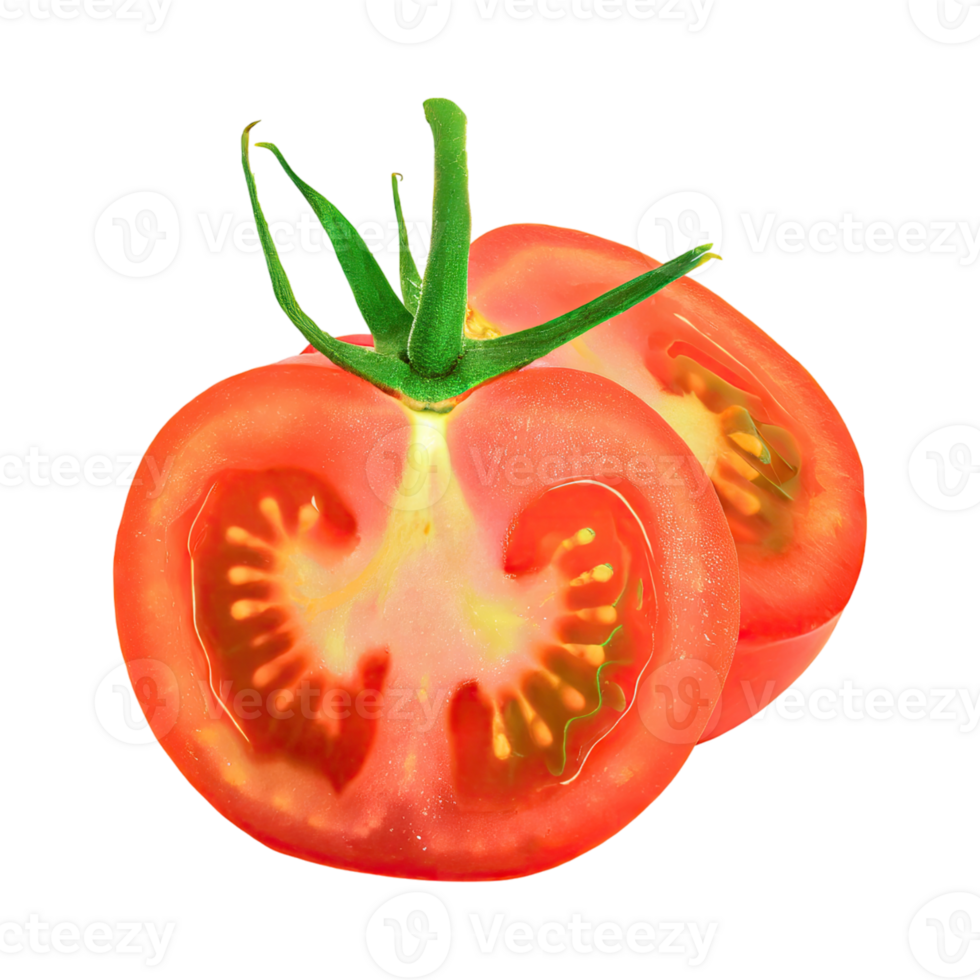 AI generated Floating Of Tomatos With A Green Stem, Isolated Transparent Background png