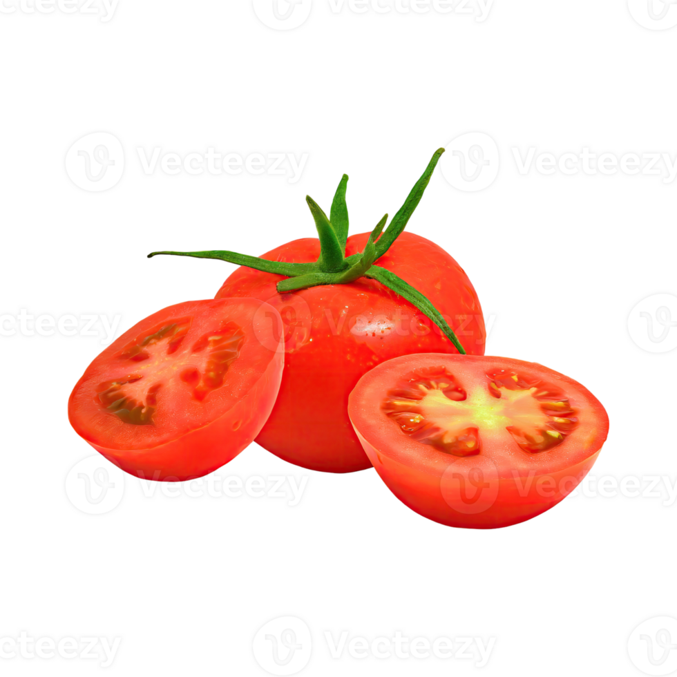 AI generated Floating Of Tomatos With A Green Stem, Isolated Transparent Background png
