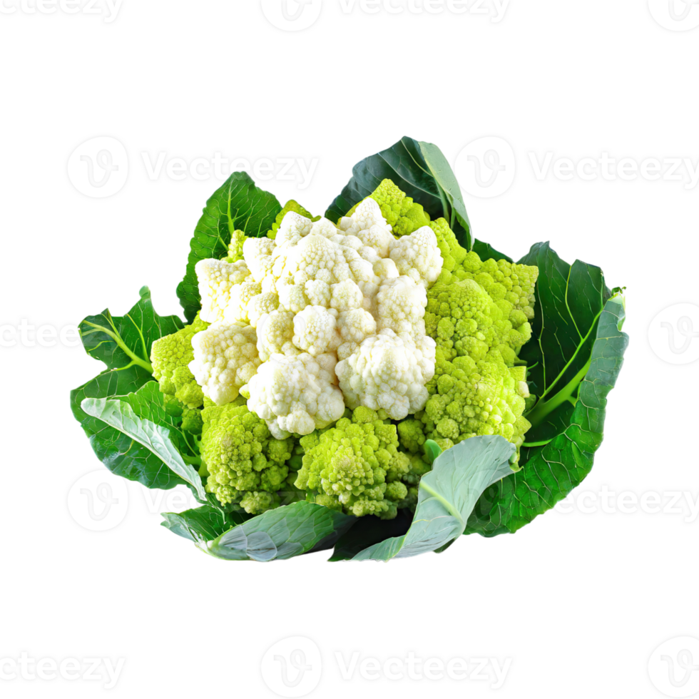 AI generated Green And White Cauliflower With A Flower-Like Shape, Isolated Transparent Background png