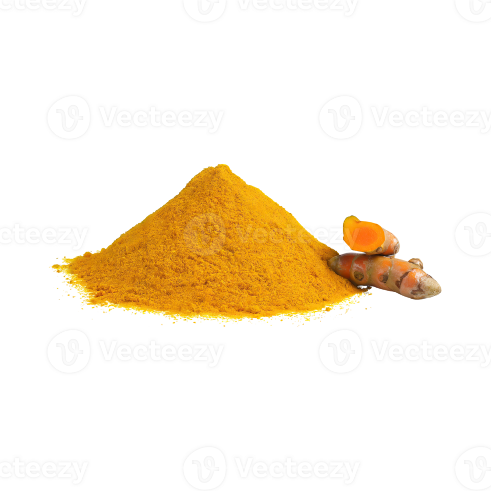 AI generated Floating Of Yellow And Orange Turmeric With Sliced, Isolated Transparent Background png
