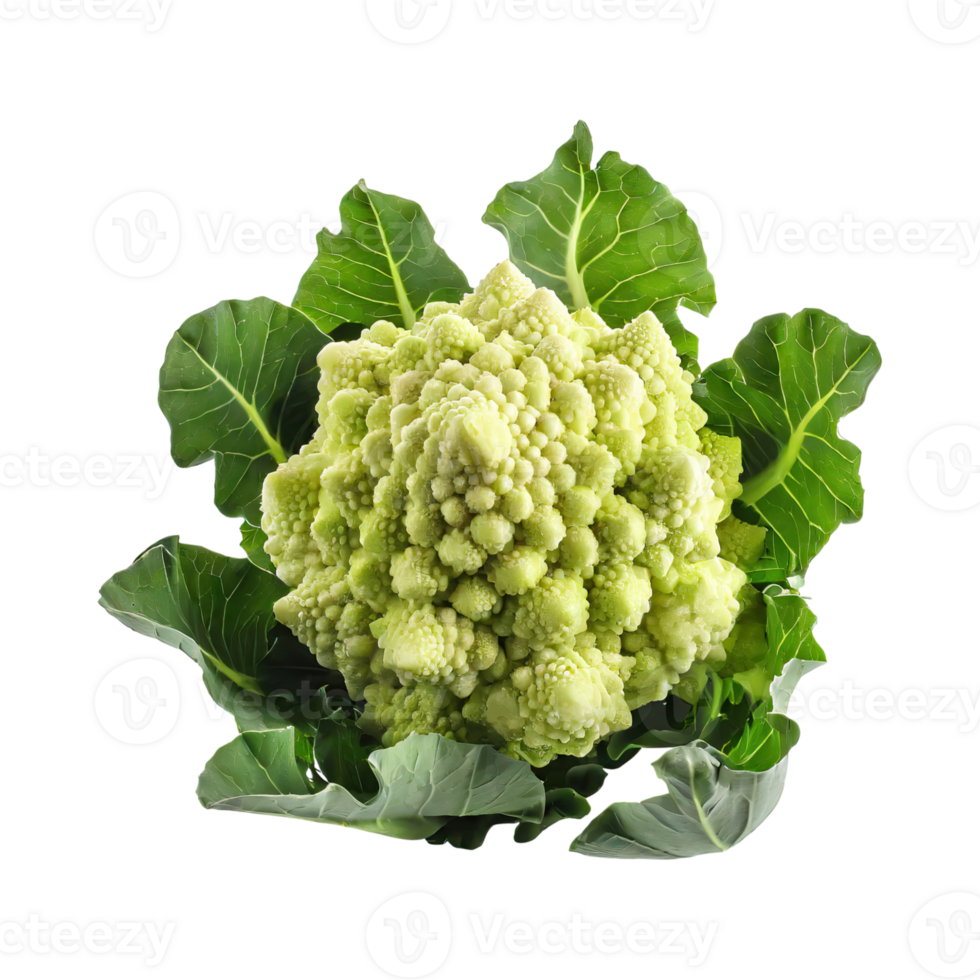 AI generated Green And White Cauliflower With A Flower-Like Shape, Isolated Transparent Background png